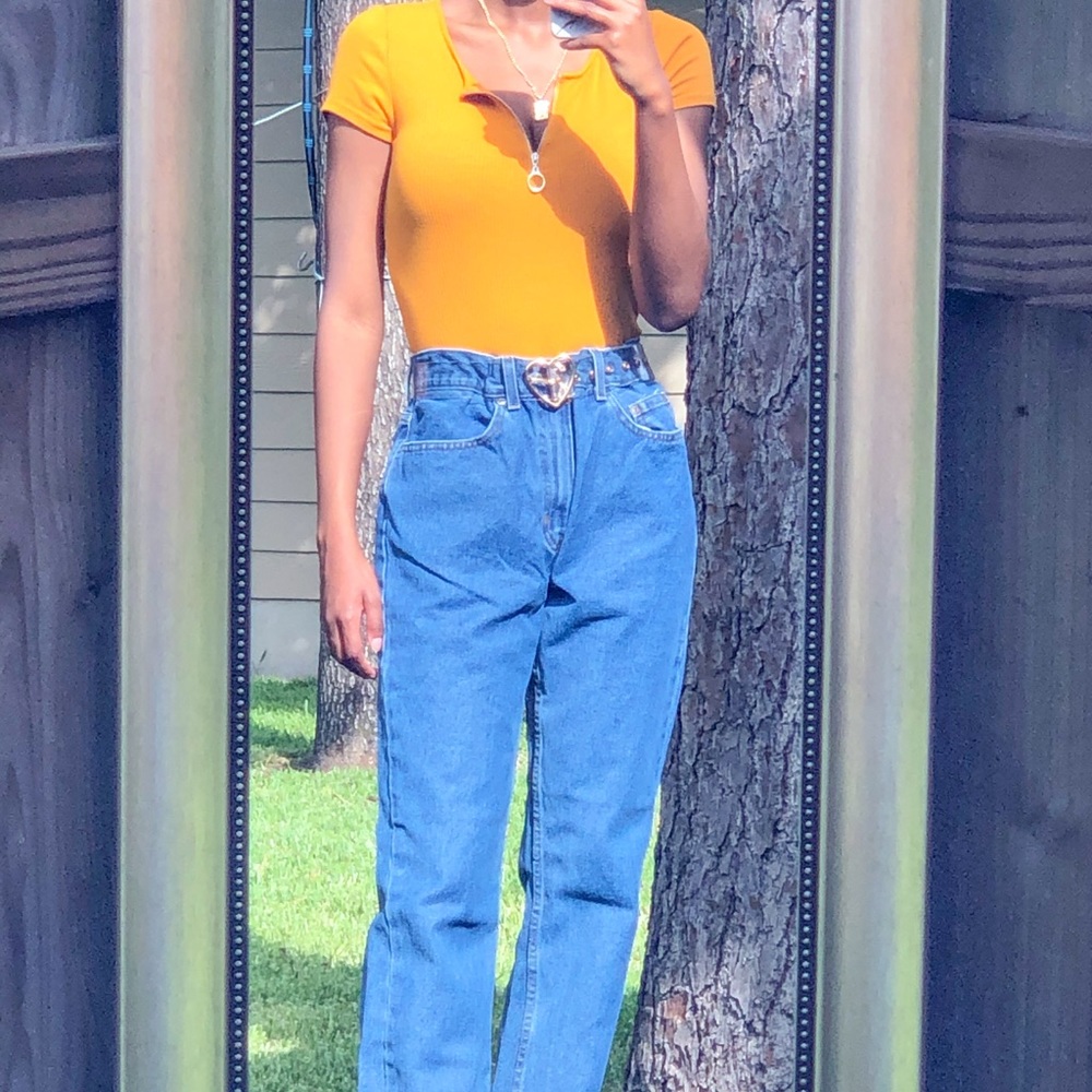 forever 21 mustard yellow zipper tee